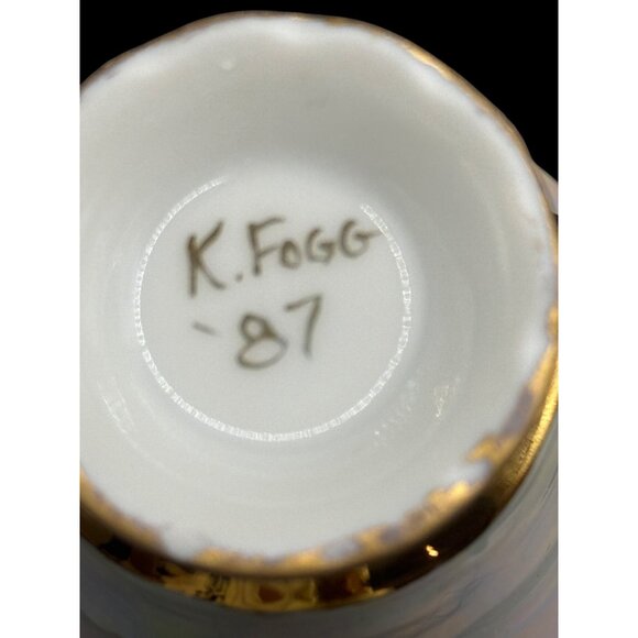 Vintage K. Fogg ‘87 Iridescent Porcelain Tea Cup & Saucer Gold Trim Gold Handle - Picture 7 of 11